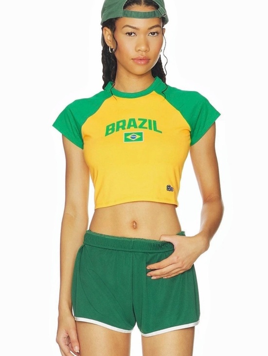 Hype and Vice Tops - Hype and Vice Brazil Homerun Tee in Gold size small
